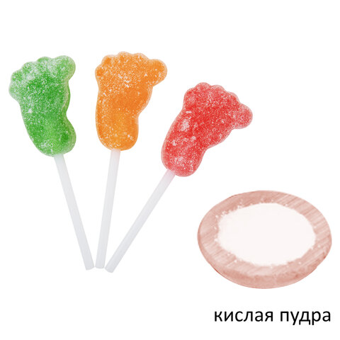 Карамель на палочке в форме стопы ЛОЛА ЛЭНД с кислой пудрой, ассорти вкусов, БОМБАСВИТС, 10 г, 624597