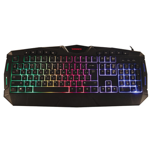 Клавиатура проводная игровая SONNEN Q9M, USB, 114 клавиш, РАДУЖНАЯ LED-подсветка, черная, 513511