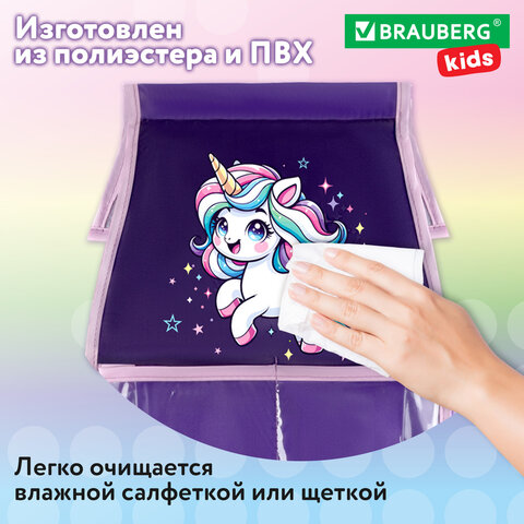 Кармашки-органайзер в шкафчик для детского сада BRAUBERG KIDS, крепление на липучке, наклейки-подсказки, 24х88 см, "Unipony", 273284