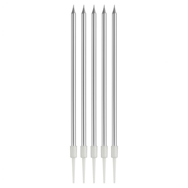 Свечи для торта с держателями MESHU "Straight silver", 14см, 10шт