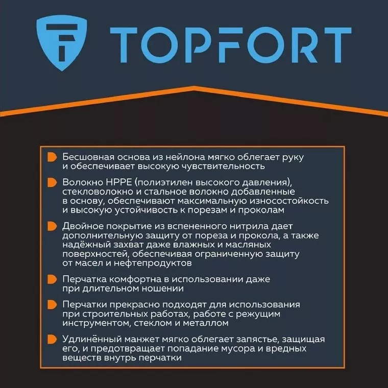 Перчатки защитные от порезов  TOPFORT Сполдер Нит Е с нитр.покр. р.10