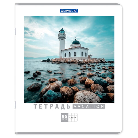 Тетрадь А5, 96 л., BRAUBERG, скоба, клетка, обложка картон, КАНИКУЛЫ, 401847