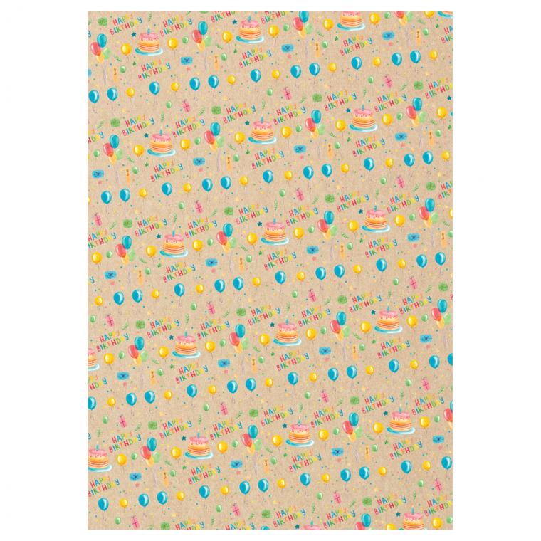 Упаковочная бумага крафт 70*100см, MESHU "С Днем рождения", 70 г/м2, ассорти, 4 дизайна