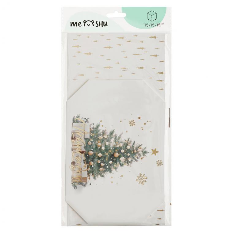 Коробка складная подарочная MESHU "Новый год", (15*15*15см), отд фольгой