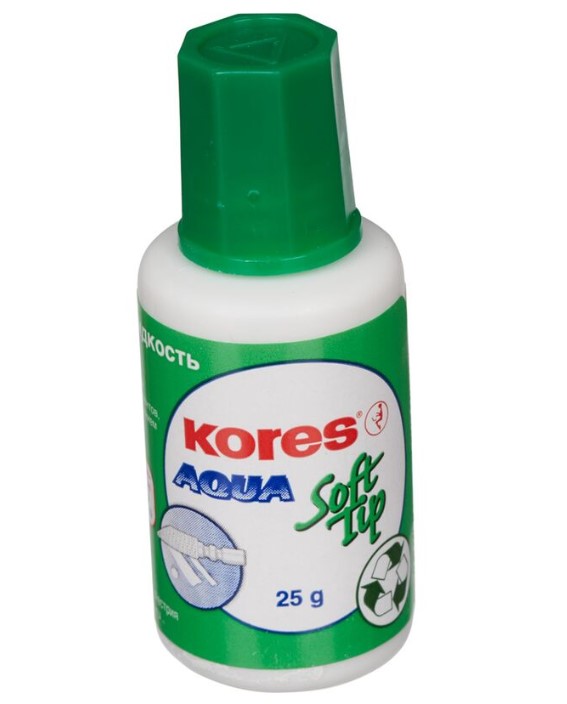 Корректирующая жидкость (штрих) Kores Aqua Soft Tip (20мл, на водной основе)