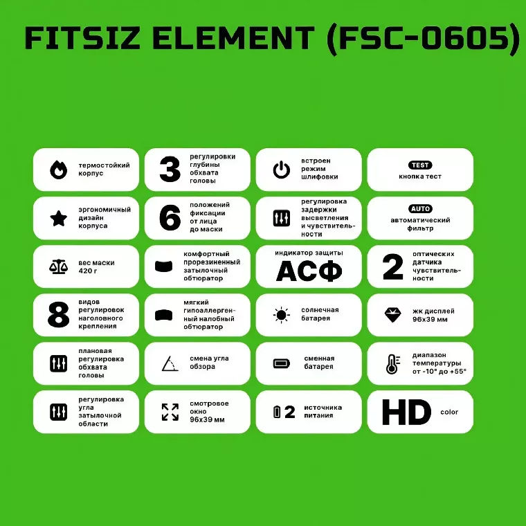 Маска сварщика хамелеон FITSIZ ELEMENT HD SPECTOR (FSC-S605/FS05)