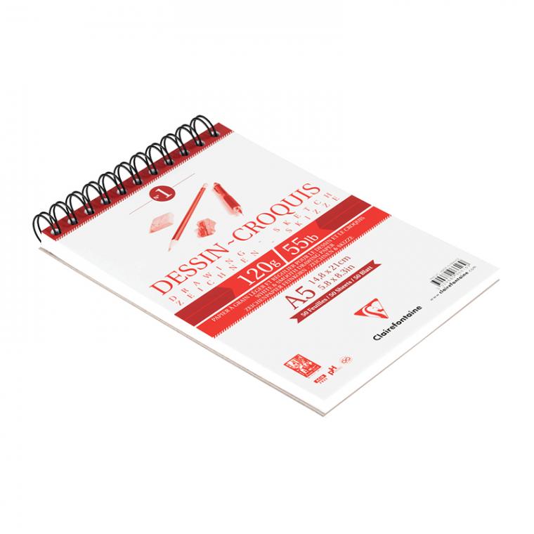 Скетчбук 50л., А5 Clairefontaine на гребне, 120г/м2
