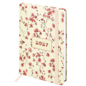 Ежедневник датированный 2027 с резинкой, 145х203 мм, А5, BRAUBERG, твердый, "Flower pattern", 117831
