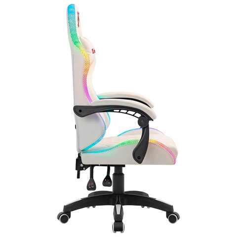Кресло компьютерное DEFENDER "Energy", 2 подушки, RGB-подсветка, экокожа, белое, 64557