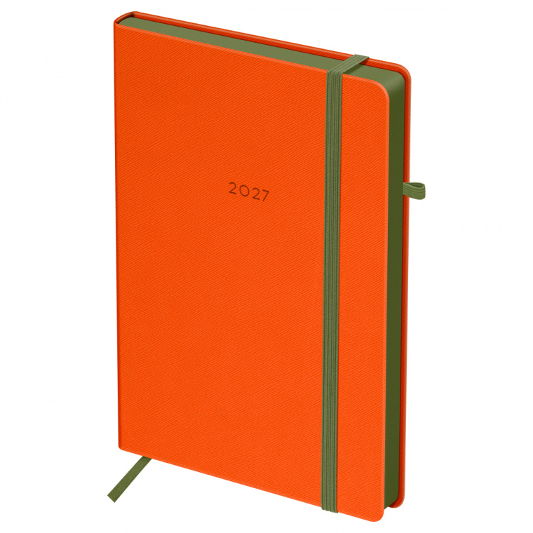 Ежедневник датированный 2027г., А5, 176л., твердый переплет, кожзам, BG "Contrast. Orange", оранжевый, цветной срез, на резинке