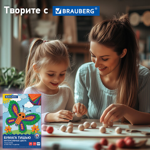 Цветная бумага ТИШЬЮ 17 г/м2, А4 (210х297 мм), 20 листов, 10 цветов интенсив, в папке, BRAUBERG, 116498