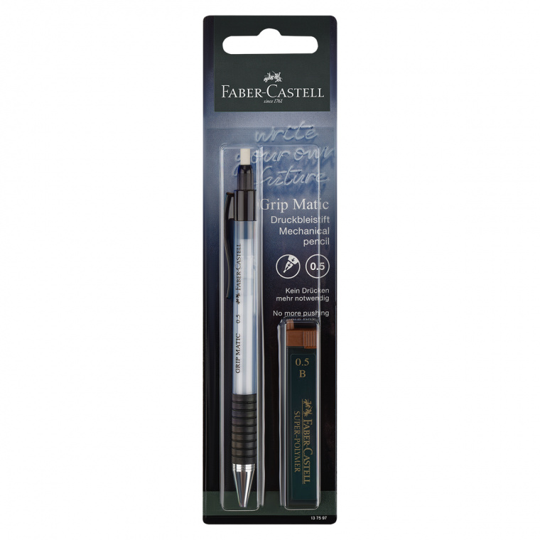 Карандаш механический Faber-Castell "Grip Matic"+грифели, 0,5мм, небесный, блистер