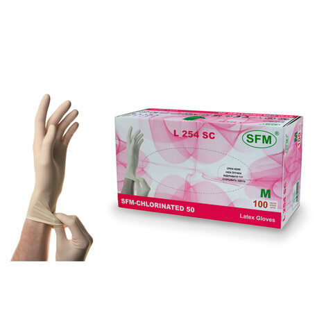 Перчатки латексные медицинские смотровые SFM Grip-Surface/ L 254 SC, Германия, 50 пар (100 штук), размер 7-8, М (средний)