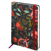 Ежедневник датированный 2027 с резинкой, 145х203 мм, А5, BRAUBERG, твердый, фольга, "Pomegranate", 117819