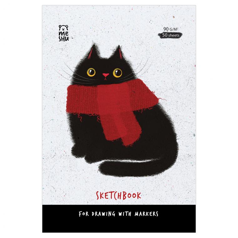 Скетчбук для рисования маркерами 50л. А5 на склейке MESHU "Cat", 90г/м2, soft touch