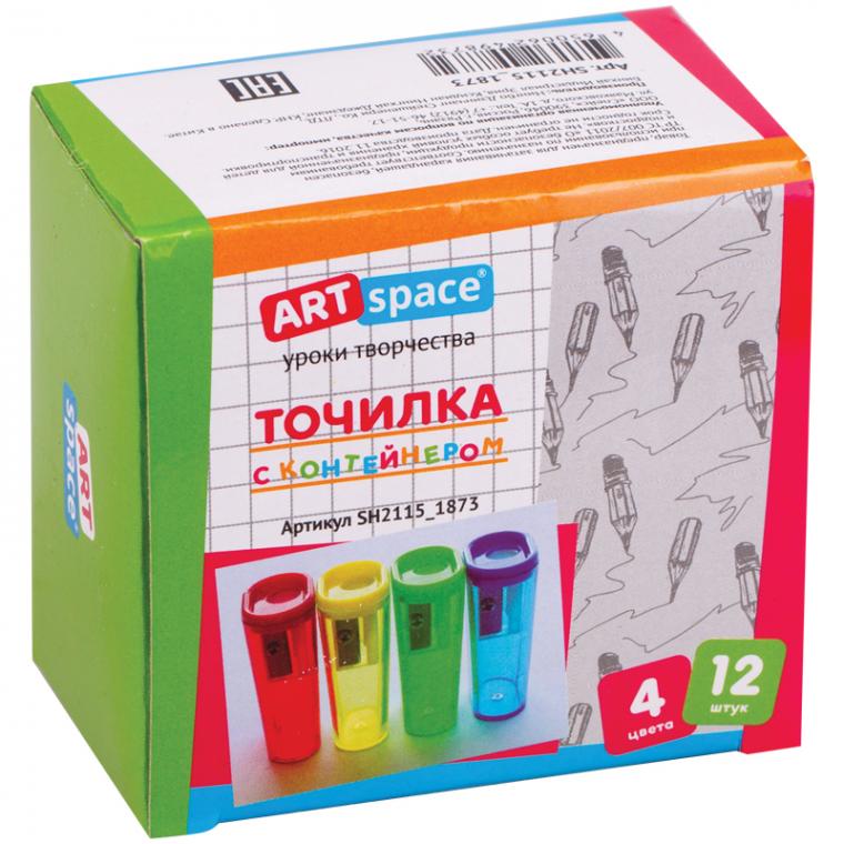 Точилка пластиковая ArtSpace 1 отверстие, контейнер, ассорти