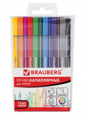 Ручки капиллярные BRAUBERG, набор 12 шт., "Aero", трехгранные, металлический наконечник, 0,4 мм, асс