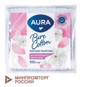 Ватные палочки КОМПЛЕКТ 100 шт., AURA, полиэтиленовый пакет, 20773, 1646, 6470