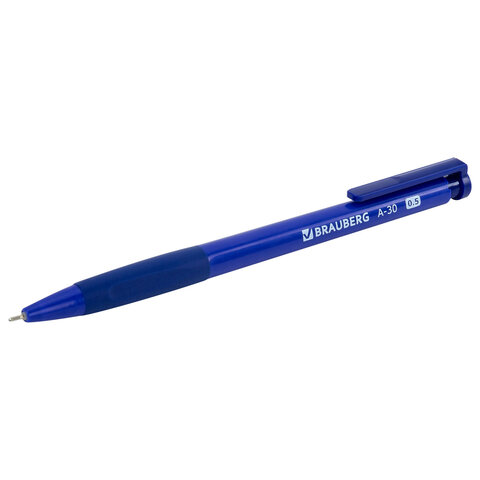Ручки шариковые автоматические BRAUBERG A-30 "WRITING 3.0", КОМПЛЕКТ 12 ШТ, СИНИЕ, пишущий узел 0,5 мм, линия письма 0,25 мм, 144340
