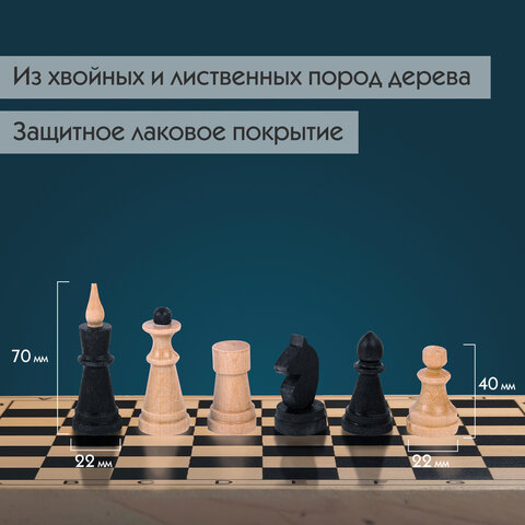 Шахматы классические, деревянные, лакированные, доска 29х29 см, ЗОЛОТАЯ СКАЗКА, 664669
