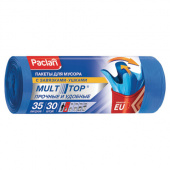 Мешки для мусора, 35 л, с ушками, синие, рулон 30 шт., ПНД, 10,5 мкм, 50х64 см, PACLAN "Multitop", 402080