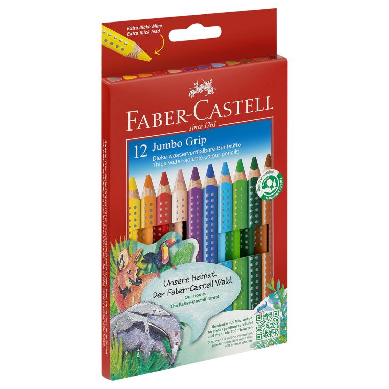 Карандаши цветные Faber-Castell "Jumbo Grip", 12цв., трехгран., утолщен., заточен., картон, европодв