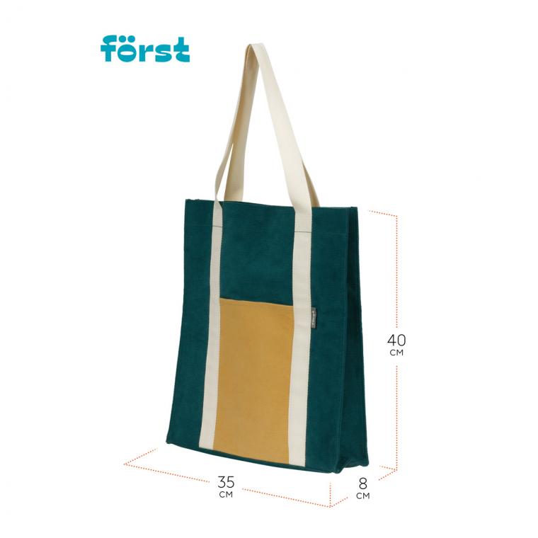 УЦЕНКА - Сумка-шоппер Först "Grass" 40*35*8см, 1 отделение, 1 карман, вельветовая на кнопке (осн 352057)