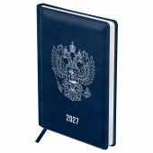 Ежедневник датированный 2027г., А4, 176л., твердый переплет, кожзам, BG "Орел", синий