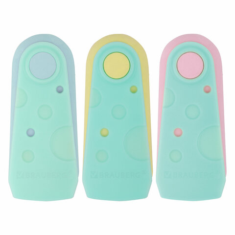 Ластики BRAUBERG "ULTRA PASTEL", НАБОР 3 ШТУКИ, 57х24х15 мм, ассорти пастель, бирюзовый пластиковый держатель, блистер, 272689