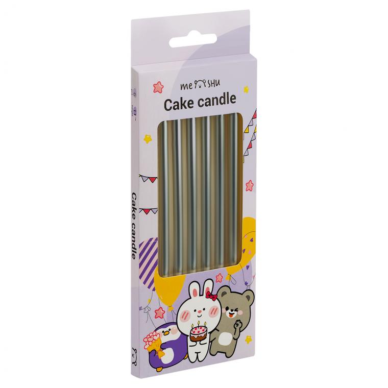 Свечи для торта с держателями MESHU "Straight silver", 11см, 6шт.