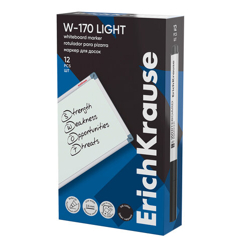 Маркер стираемый для белой доски, ЧЕРНЫЙ, ERICH KRAUSE "W-170 Light", круглый наконечник, 2,5 мм, 63567