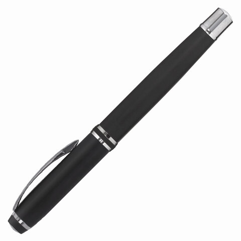 Набор ручек подарочных BRAUBERG Duetto, СИНИЕ, 2 шт.: шариковая, перьевая, черный с хромированными деталями, 143478