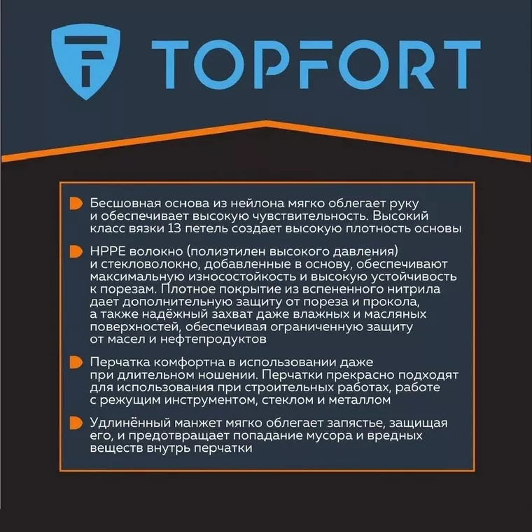 Перчатки защитные от порезов TOPFORT Сполдер Нит D с нитр.покр. р.11