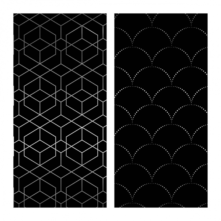Упаковочная бумага глянц. 70*100см, MESHU "Pattern on black", 80г/м2, ассорти 2 дизайна