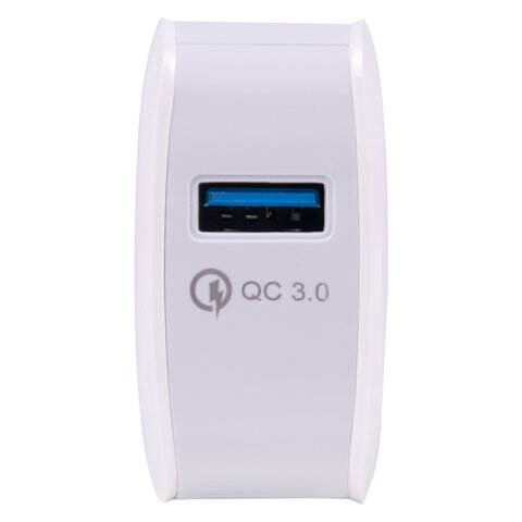 Зарядное устройство быстрое сетевое (220 В) SONNEN, USB QC 3.0 18 Вт, 3 А, белое, 455506