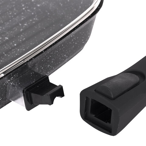 Сковорода ГРИЛЬ квадратная 26 см, съемная soft-touch ручка, крышка, антипригарное покрытие, МЕЧТА "Гранит Black", с066802