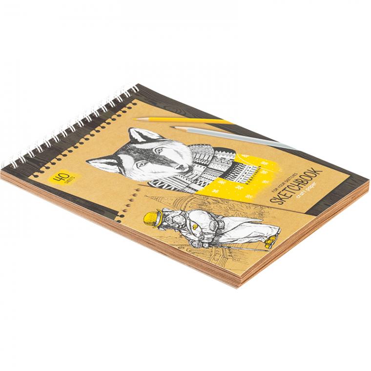 Скетчбук 40л., А5 ArtSpace "Крафт", на гребне, крафт, 80г/м2