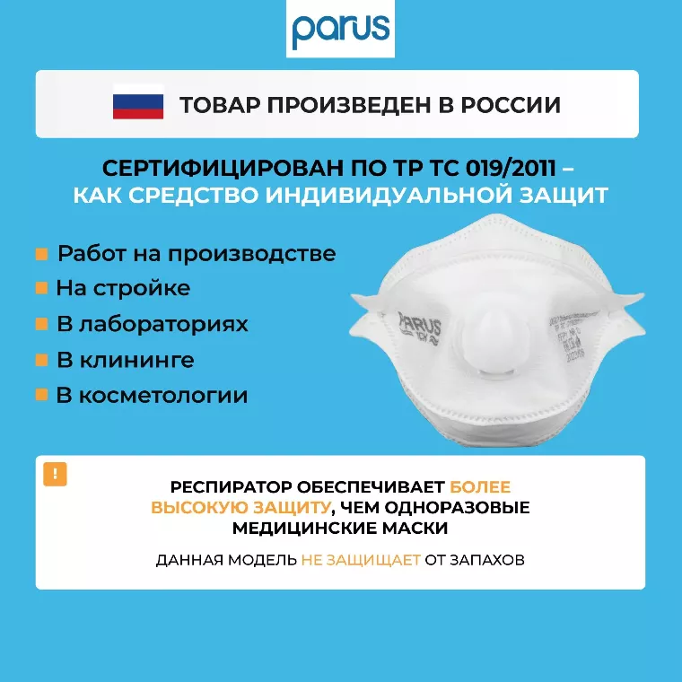 Полумаска фильтрующая PARUS 1CK с кл FFP1 NR D до 4ПДК