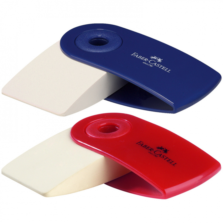 Ластик Faber-Castell "Sleeve Mini", прямоугольный, 54*25*13мм, красный/синий, выдвижной, пластиковый футляр