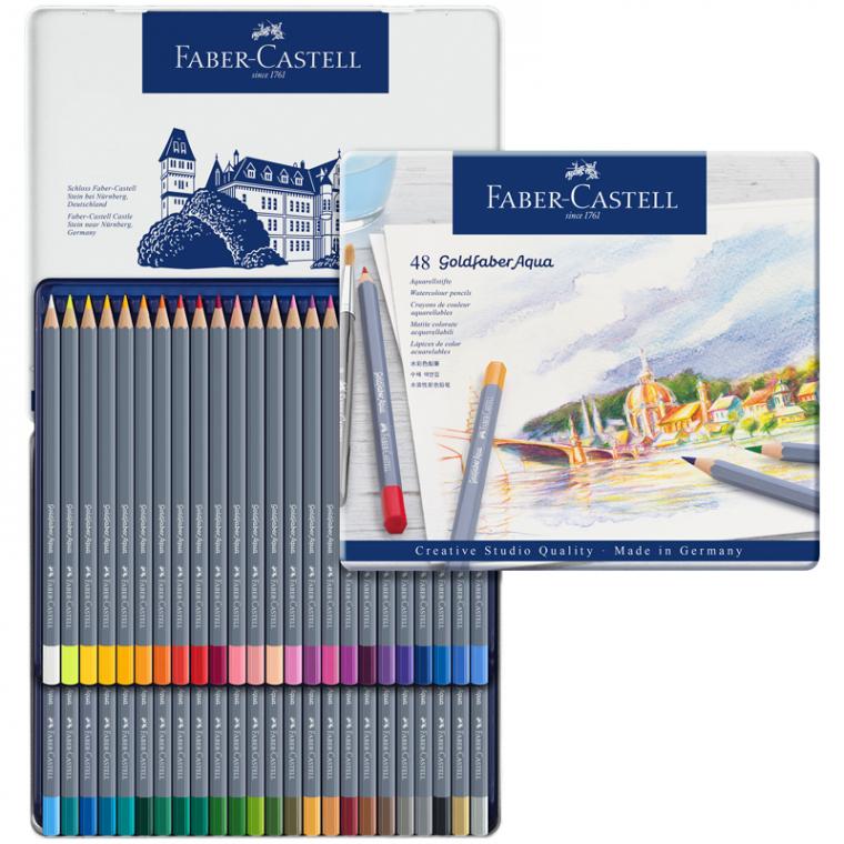 Карандаши акварельные художественные Faber-Castell "Goldfaber Aqua", 48цв., метал. коробка