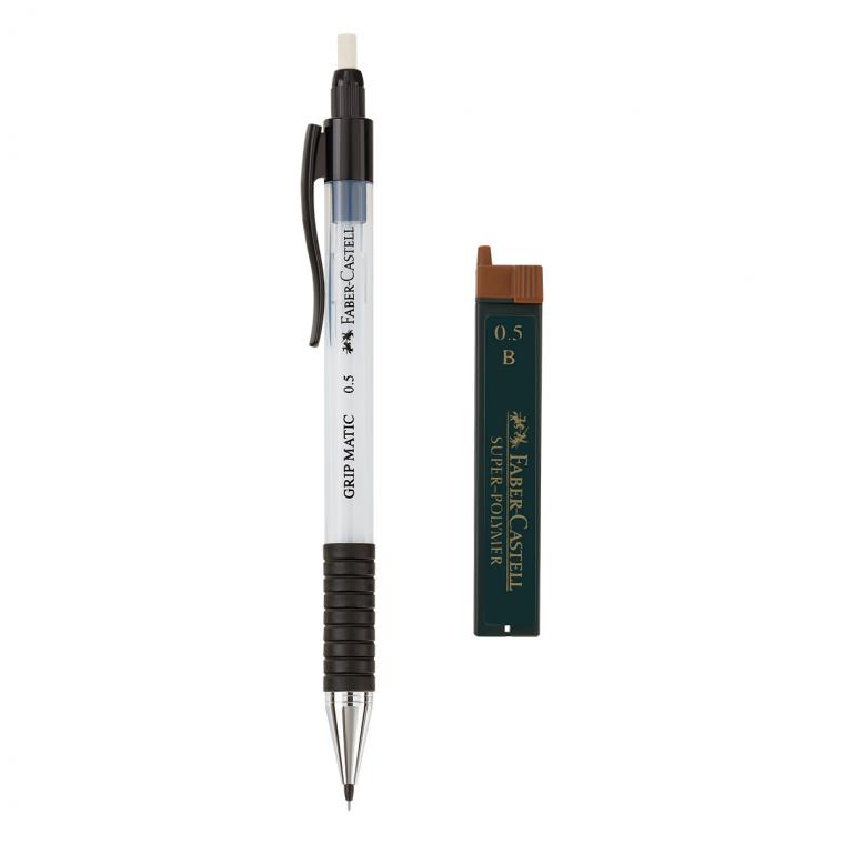 Карандаш механический Faber-Castell "Grip Matic"+грифели, 0,5мм, небесный, блистер