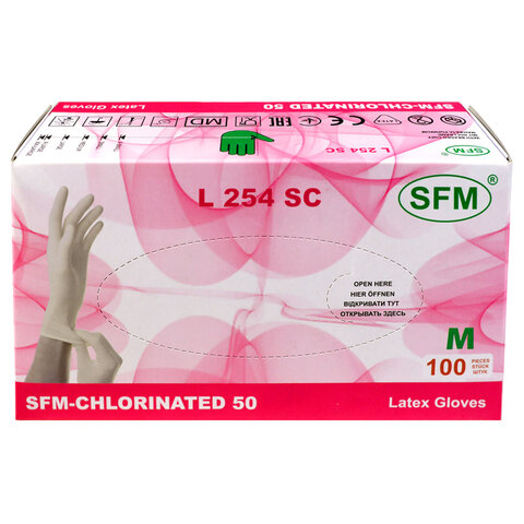 Перчатки латексные медицинские смотровые SFM Grip-Surface/ L 254 SC, Германия, 50 пар (100 штук), размер 7-8, М (средний)