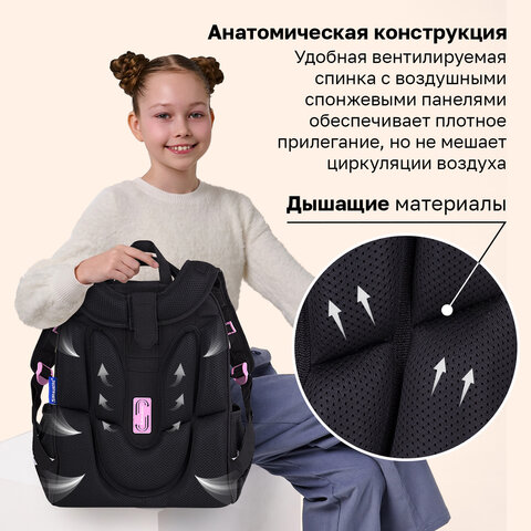 Ранец BRAUBERG LUMINOUS, 2 отделения, с брелоком, "Бриллианты", СВЕТЯЩИЙСЯ РИСУНОК, 38х29х16 см, 272070
