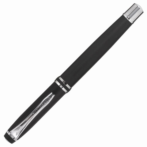 Набор ручек подарочных BRAUBERG Duetto, СИНИЕ, 2 шт.: шариковая, перьевая, черный с хромированными деталями, 143478
