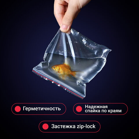 Пакеты ZIP LOCK "зиплок" ПРОЧНЫЕ, комплект 100 шт., 100х150 мм, ПВД, 60 мкм, BRAUBERG EXTRA, 608170