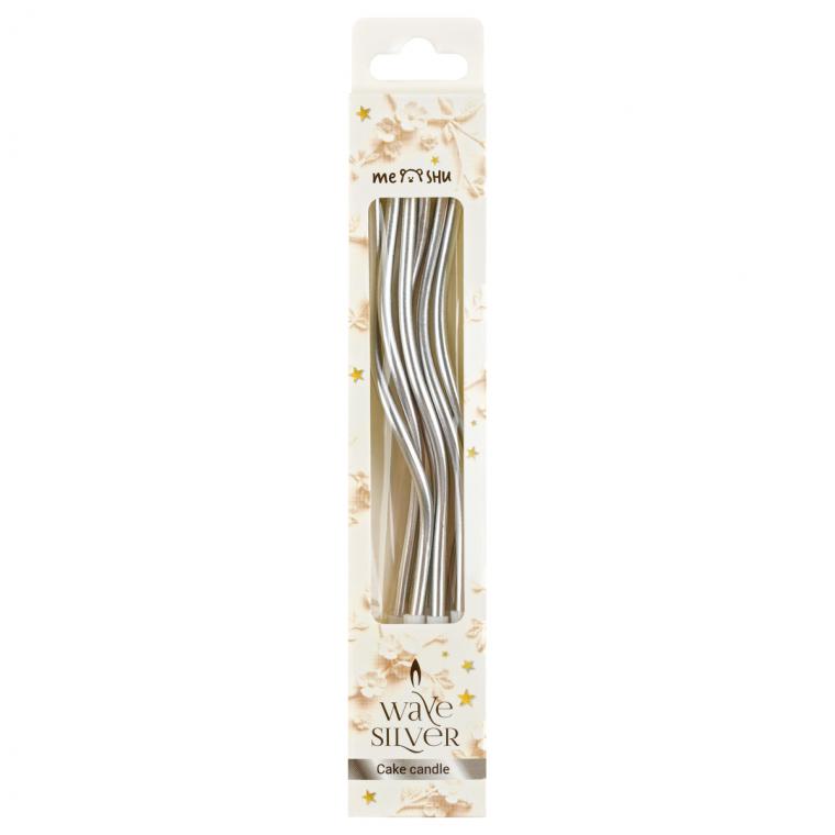 Свечи для торта с держателями MESHU "Wave silver", 15см, 6шт
