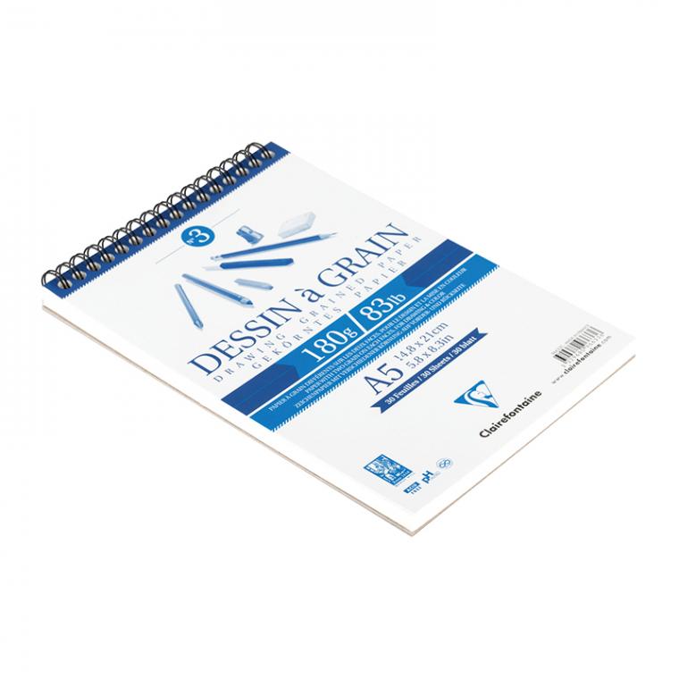 Скетчбук 30л., А4 Clairefontaine на гребне, мелкозернистая, 180г/м2