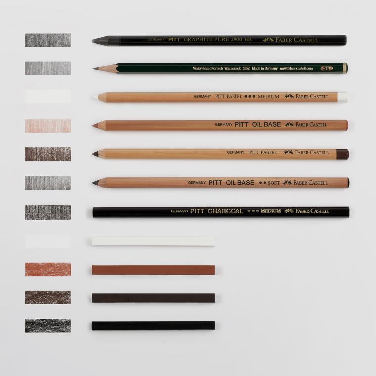 Набор художественных изделий Faber-Castell "Pitt Monochrome", 12 предметов, метал. коробка