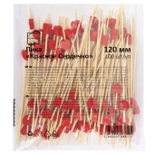 Пики для канапе бамбуковые "Сердце красное", 12 см, 100 шт., КП, 139419