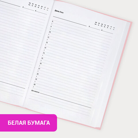 Ежедневник недатированный с резинкой А5 145х203 мм, BRAUBERG, твердый, 160 л., "Minimal", розовый, 116301